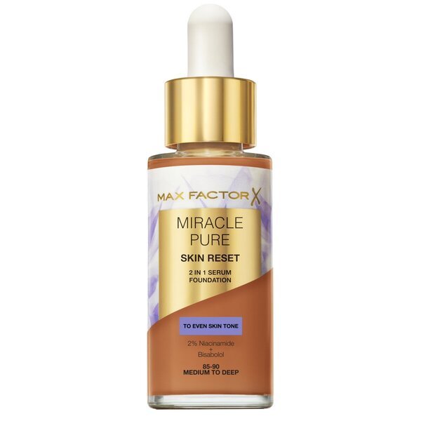 „Max Factor Miracle Pure Skin Reset 85-90 Medium to Deep 2-in-1“ serumo makiažo pagrindas, 30 ml