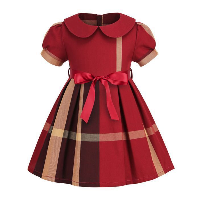 Baby Girl's Plaid Short-Sleeve Dress, 100% Comfortable Cotton - Red