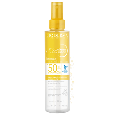 Bioderma Photoderm Eau Sol Anti-Ox SPF50 aurinkovoide vartalolle, kasvoille ja hiuksille 200 ml
