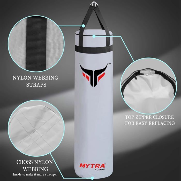 Sac de Frappe 152 cm Vide - Mytra Fusion - Sac de Boxe Renforcées Non Rempli - Arts martiaux Muay Thai - BLANC