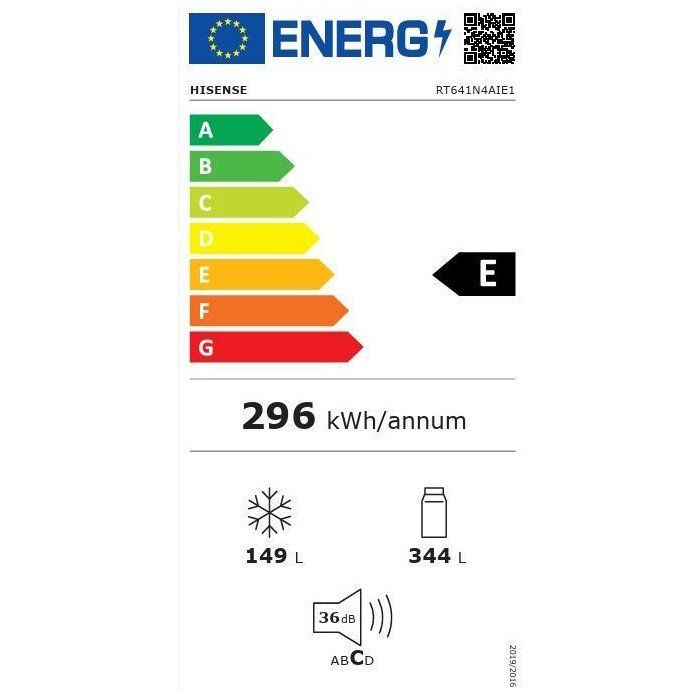 Réfrigérateur combiné - HISENSE - RT641N4AIE1 - Mulitportes - 493 L - Classe E - 70,4 x 69,4 x 200 cm - Inox