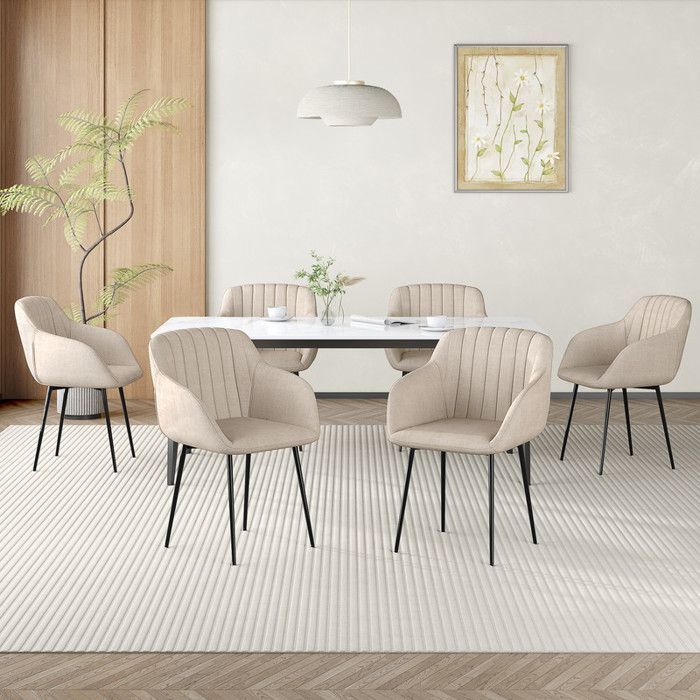 Conjunto de 6 cadeiras de jantar Goeurvant com assento e braços largos, design minimalista e confortável - Bege