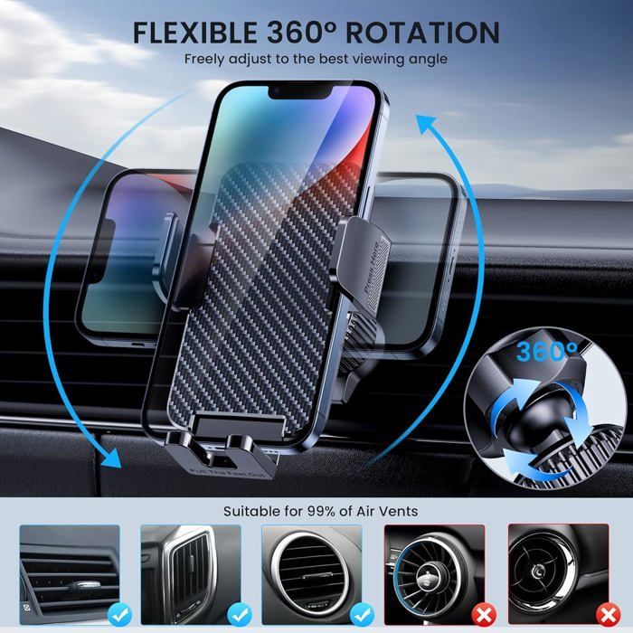 Support Téléphone Voiture [Compatible Avec Les Étuis Épais] Porte Telephone Voiture Rotatif À 360 Degrés