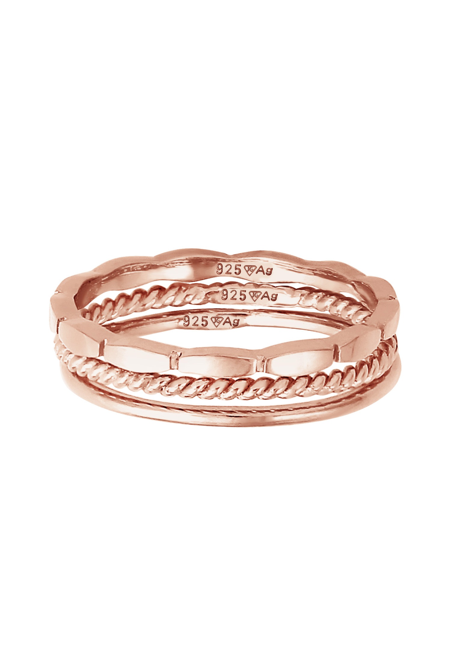 Elli Femmes Bande Empilage Trio Basique Minimaliste Intemporel Blogueur en Argent Sterling 925