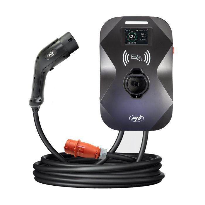 Chargeur PNI KW11 16A (11 kW) pour EV, 415 V, triphasé, type 2, écran 3,5