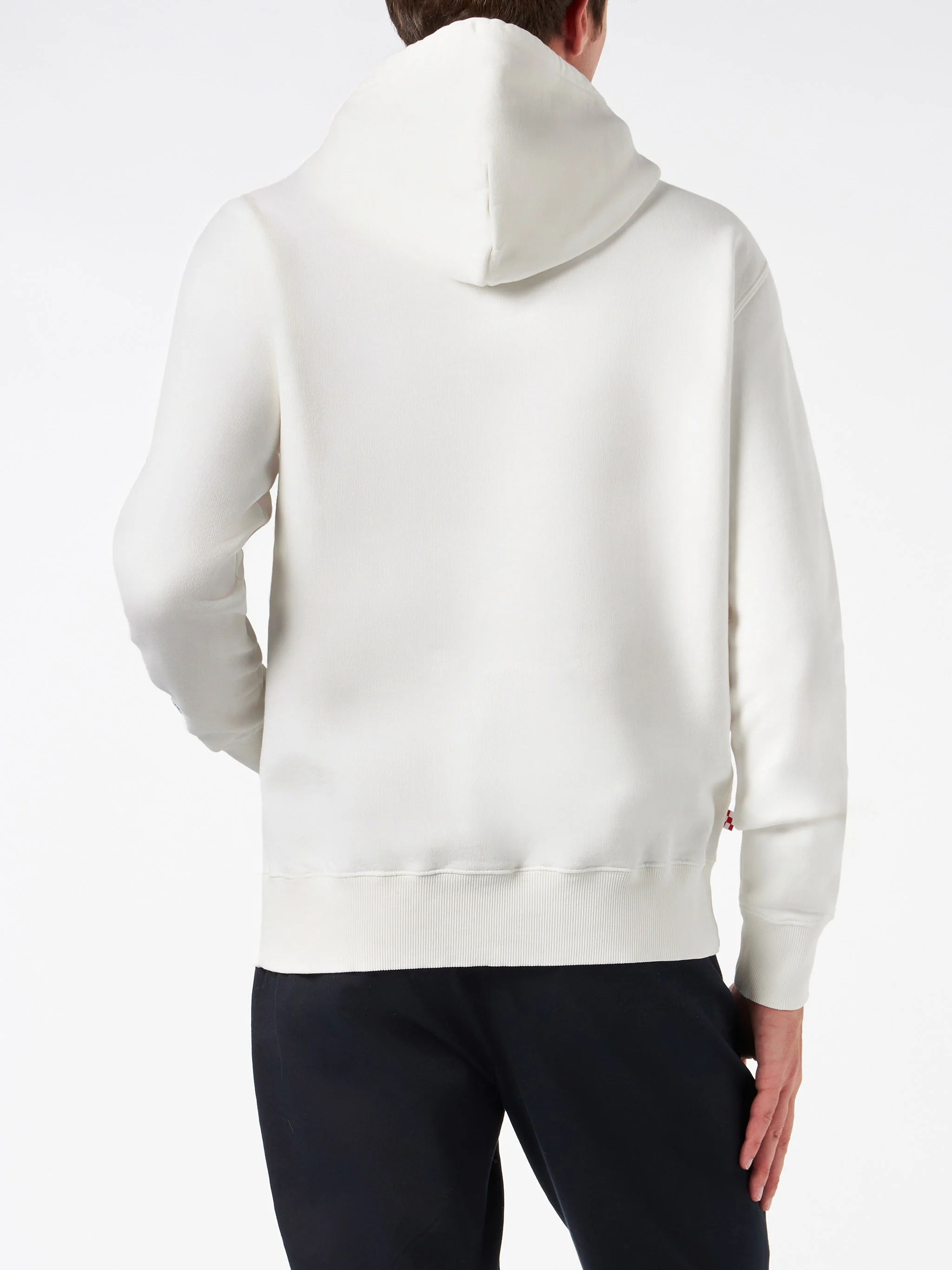 Hvid herresweatshirt med Relax Don't do it-broderi