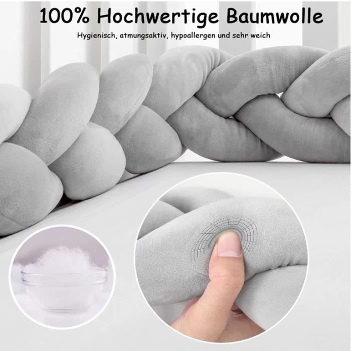 3M Tour de Lit Bébé 4 Brins Coussin Serpent Coussin Tressé Pare-chocs Velours Protection Bébé blanc + blanc + rosa+ rosa