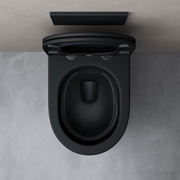 Inodoro suspendido Sogood, negro mate, taza de cerámica, asiento con cierre suave, Aix108