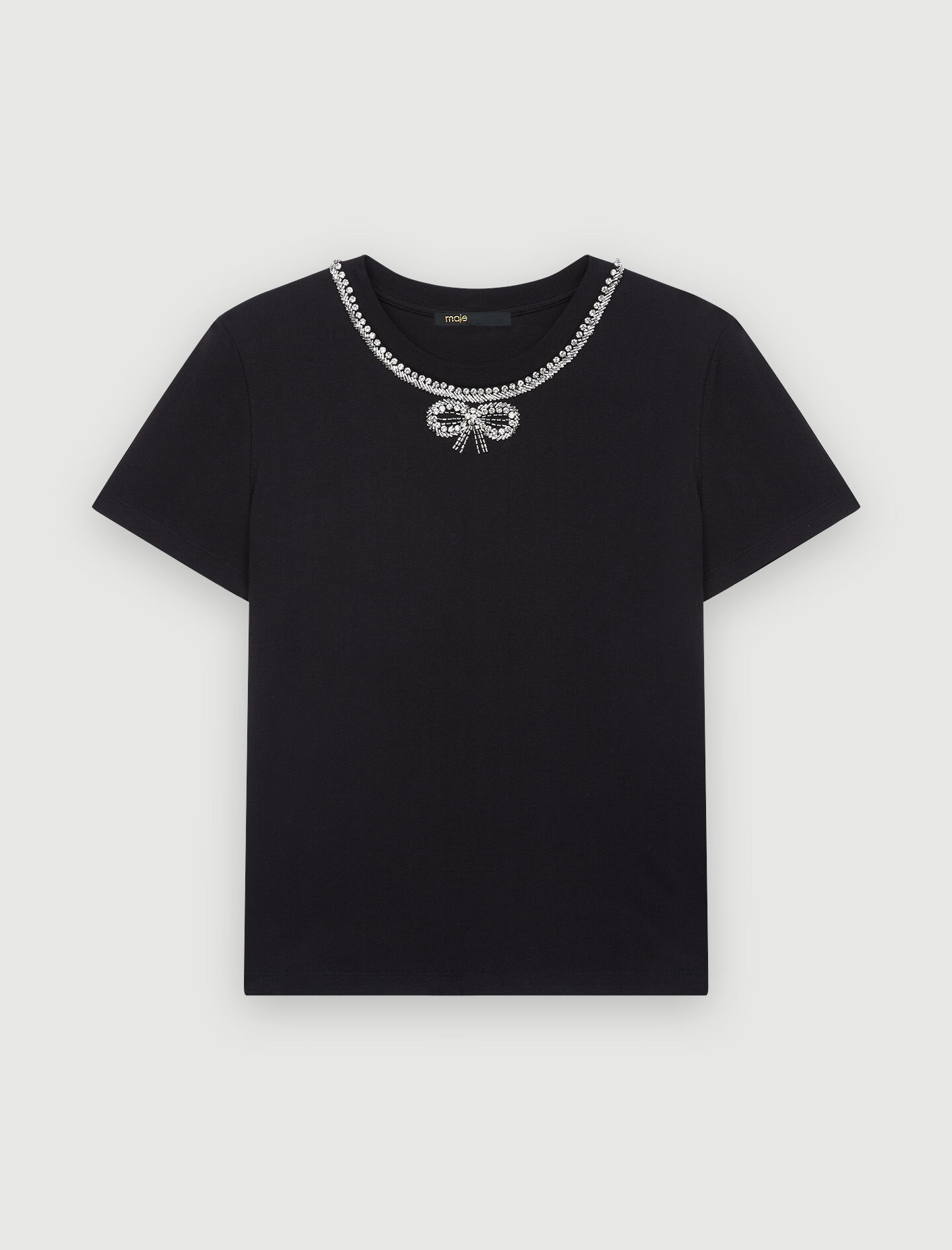 Tricou cu guler cu strasuri - Negru