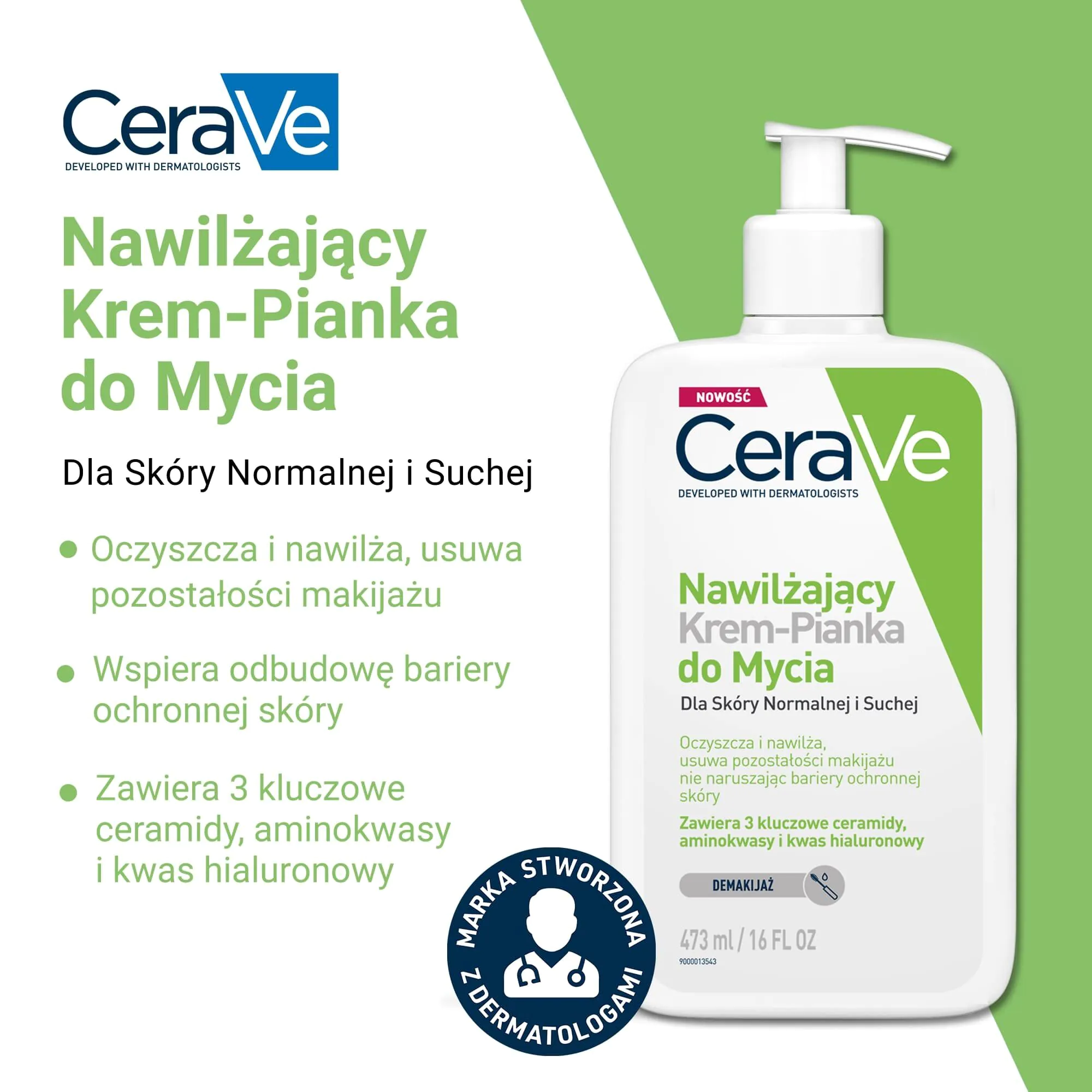 CeraVe Nawilżający krem-pianka do mycia do skóry normalnej i suchej 473 ml