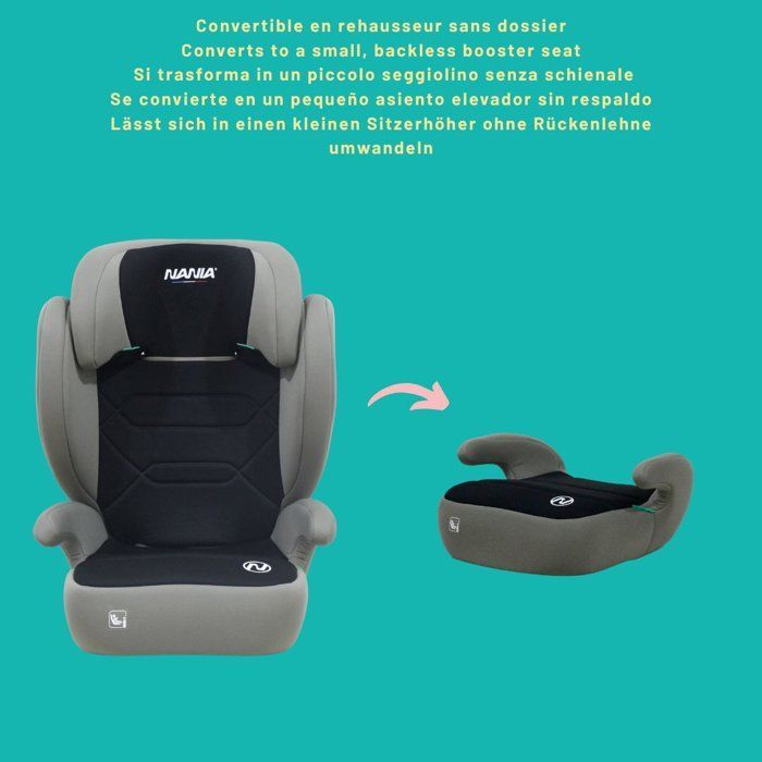 Siège auto - NANIA - Belem - Groupe 2/3 - I-size - 100/150 cm - 4 à 12 ans - Protection Latérale - Appui-tête Réglable - Noir