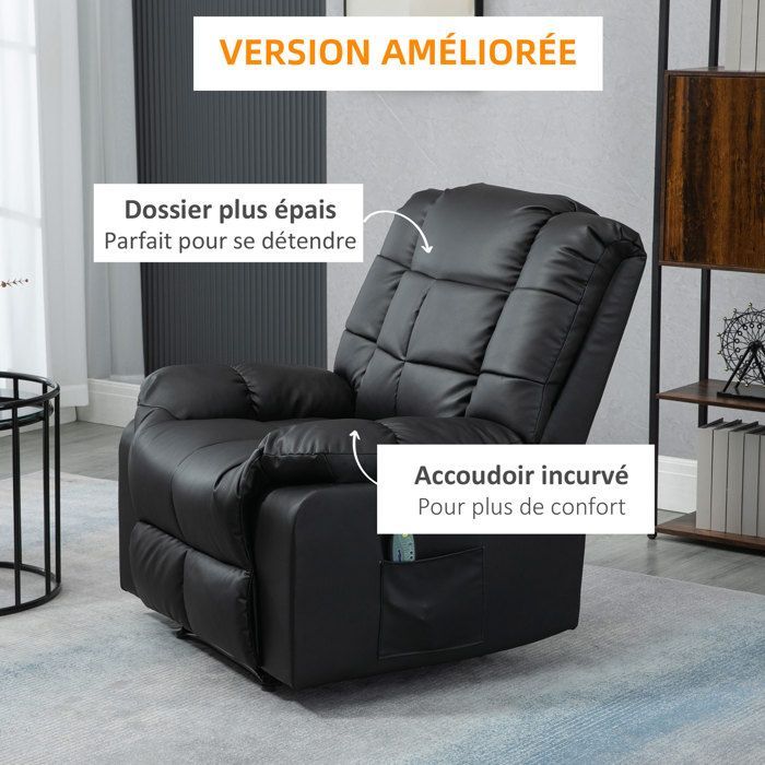HOMCOM - Sillón reclinable de masaje - Piel sintética - 94x99x99cm - Negro