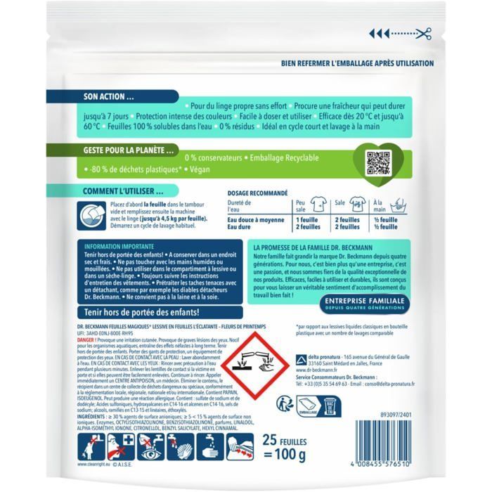 Lessive en feuilles L'ÉCLATANTE | Format pré-dosé, pratique et léger | 100% hydrosoluble, facile à utiliser et ranger | 25 feuilles