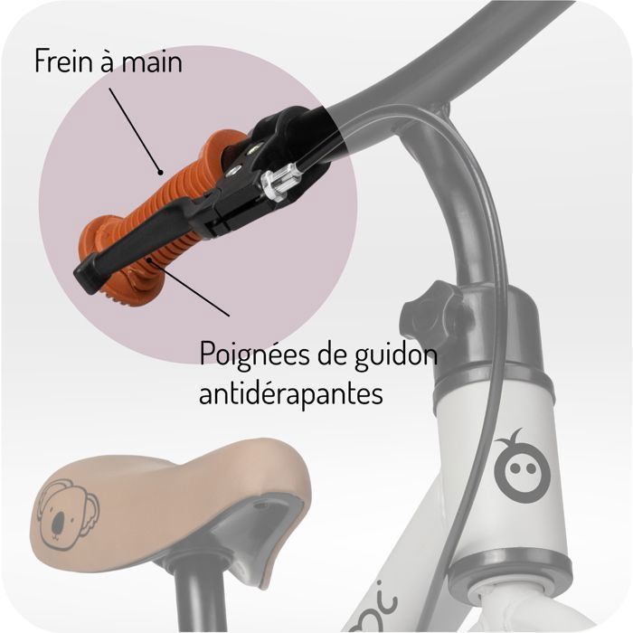 Draisienne Bébé - MOMI - MoMi BREKI - 12 pouces - Hauteur Réglable - Frein Manuel - Gris