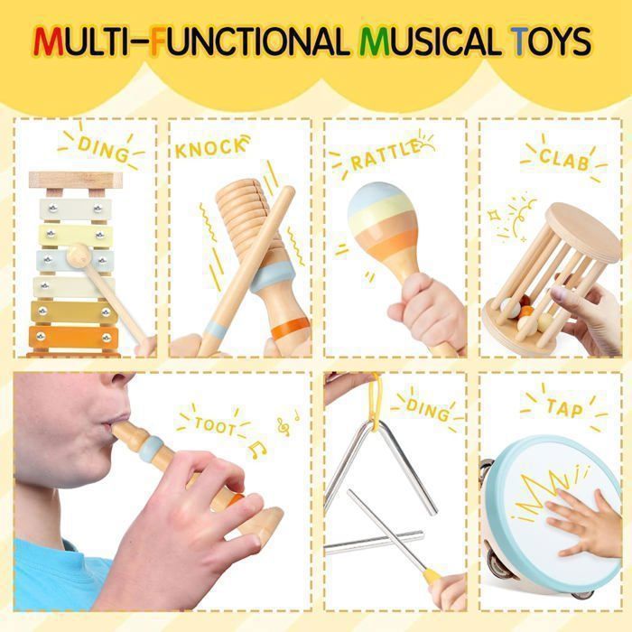Instruments de Musique Montessori pour Bébés – Kit 8-en-1 pour Enfants de 1 à 3 Ans, Cadeau de Noël et Anniversaire Garçons Filles