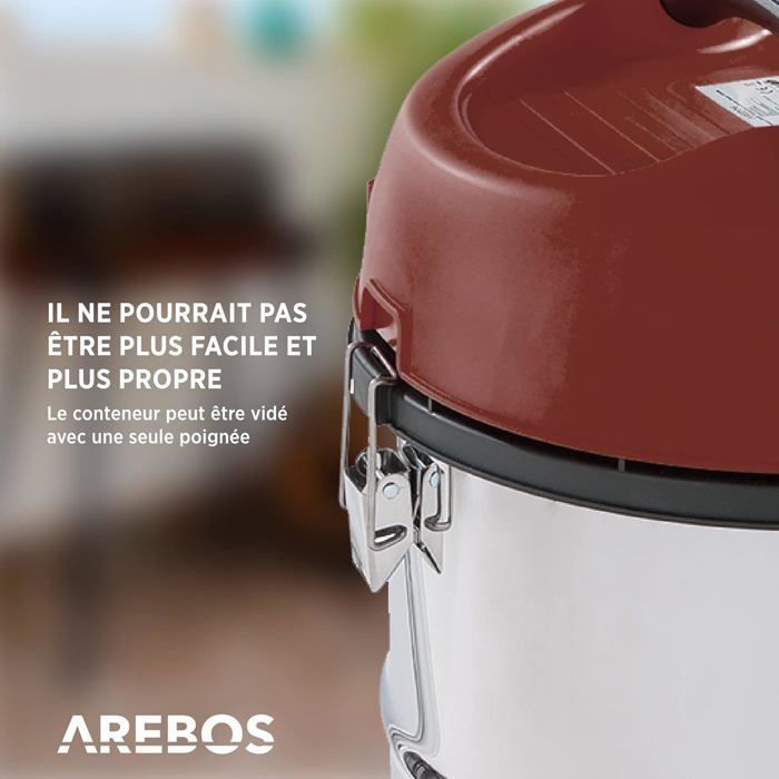 AREBOS Industrial Vacuum Cleaner | Wet and Dry Vacuum Cleaner | 5-in-1 | 1300W | 30L | Stainless Steel