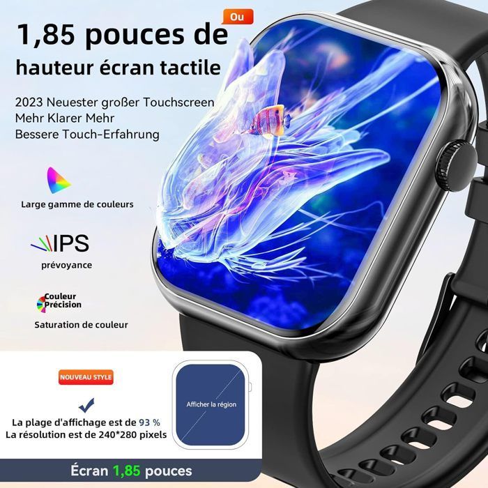 Smartwatch masculino com Bluetooth 5.1 para chamadas, 100 modos esportivos, SpO2, frequência cardíaca, monitoramento do sono e assistente de voz.