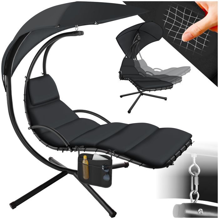 Silla colgante - TECTAKE - Asiento ELARIA con protección UV y bolsillo lateral resistente - Negro
