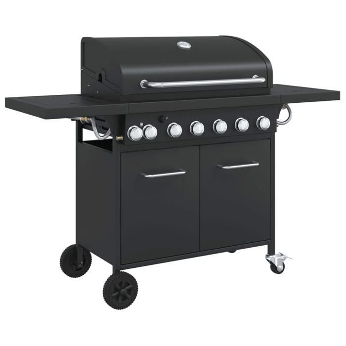 Barbecue à gaz - vidaXL - 7 brûleurs - Noir - Acier enduit - Thermomètre intégré