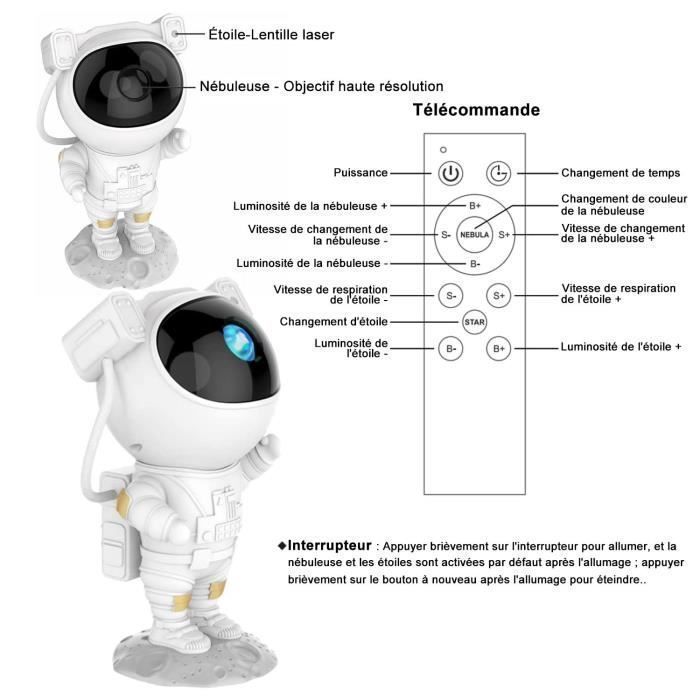 Projecteur de Galaxie D'astronaute Starry Sky Night Light, Projecteur D'étoile D'astronaute avec Nébuleuse, projecteur ciel etoile