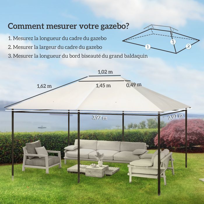 Toile de remplacement pour pavillon - Outsunny - tissu polyester haute densité 180 g/m² - anti-UV - 3 x 4 m - crème