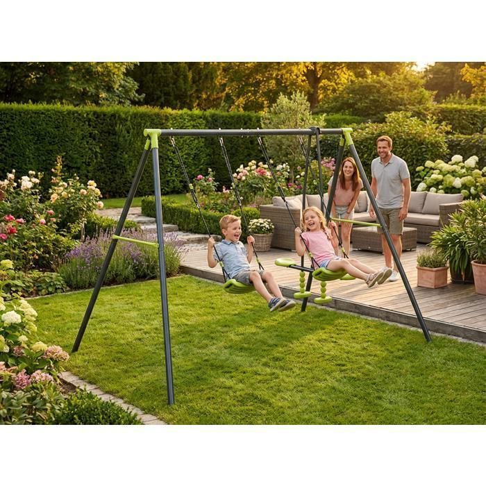 Balancelle Triple Enfant Métal 200 kg - Schaukel 3 Places pour 3+ Ans Extérieur Jardin Playground - 256x136x180 cm