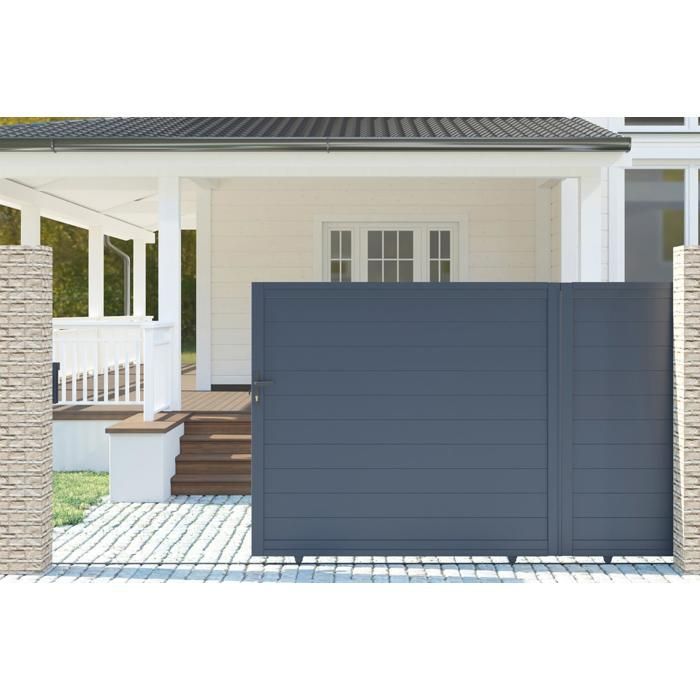 Conjunto de puerta corredera y puerta peatonal - Casanoov - EIGER - 3,5 m de altura (163 cm) / Puerta peatonal de 1 m de altura (163 cm) - Gris antracita - Aluminio