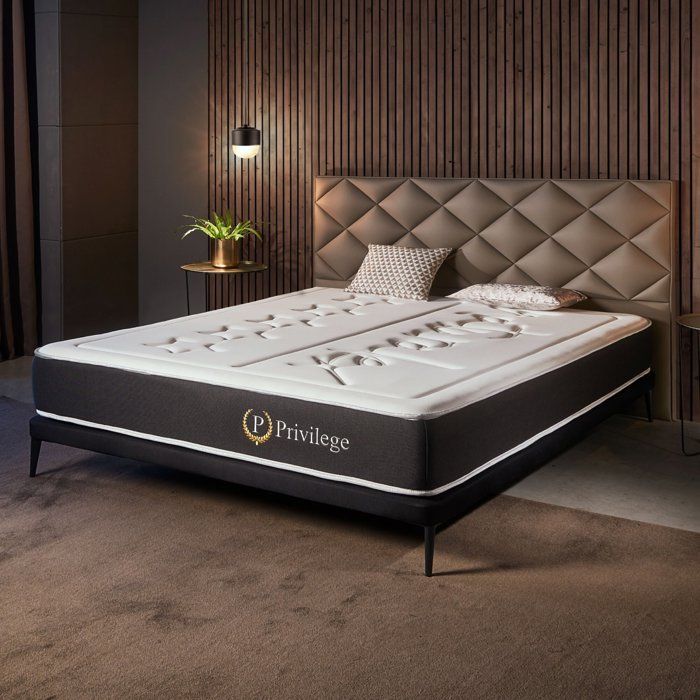 Colchão 160x200 cm - Privilege - Colchão de molas ensacadas, espuma viscoelástica de alta resiliência + látex azul, firmeza média, 26 cm de espessura
