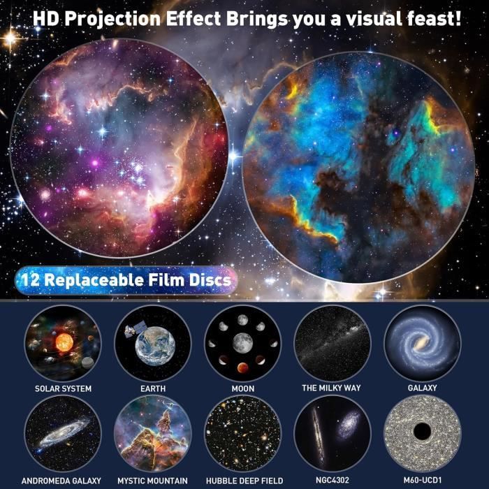 Projecteur d'étoiles - TRAHOO - Planétarium - 12 disques - LED - Intérieur