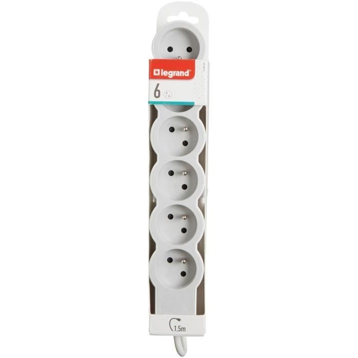 LEGRAND FB 6x2P+E standaard stekkerdoos van 1,5 m (1 mm²) - Wit en grijs