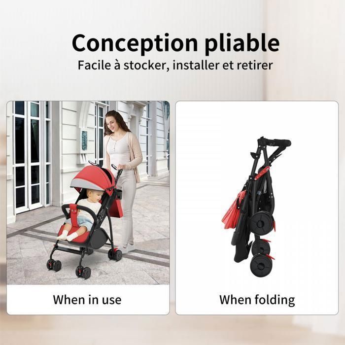 Poussette pour garçon - MIPAN - Poussette Canne Bébé Ultra Légère - Pliable et Inclinable de la Naissance à 25 kg - Rouge