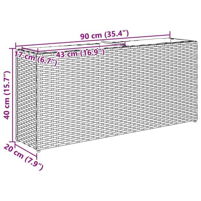vidaXL Jardinière avec 2 pots noir 90x20x40 cm résine tressée, jardinière d'extérieur, bac à fleurs, bac à tomates, 366407