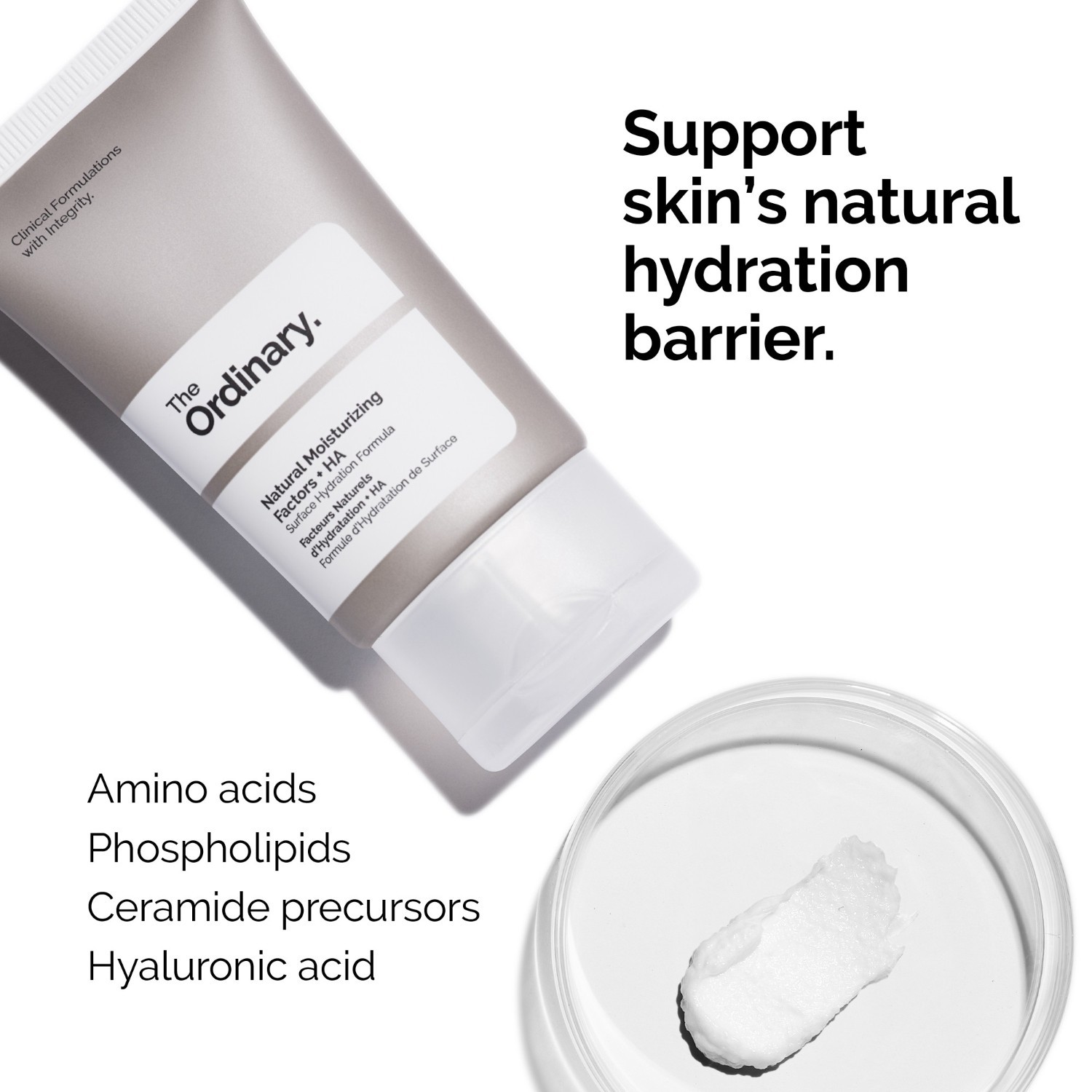 The Ordinary sejas krēms-mitrinātājs ar dabīgiem mitrinošiem faktoriem + hialuronskābi - 30 ml