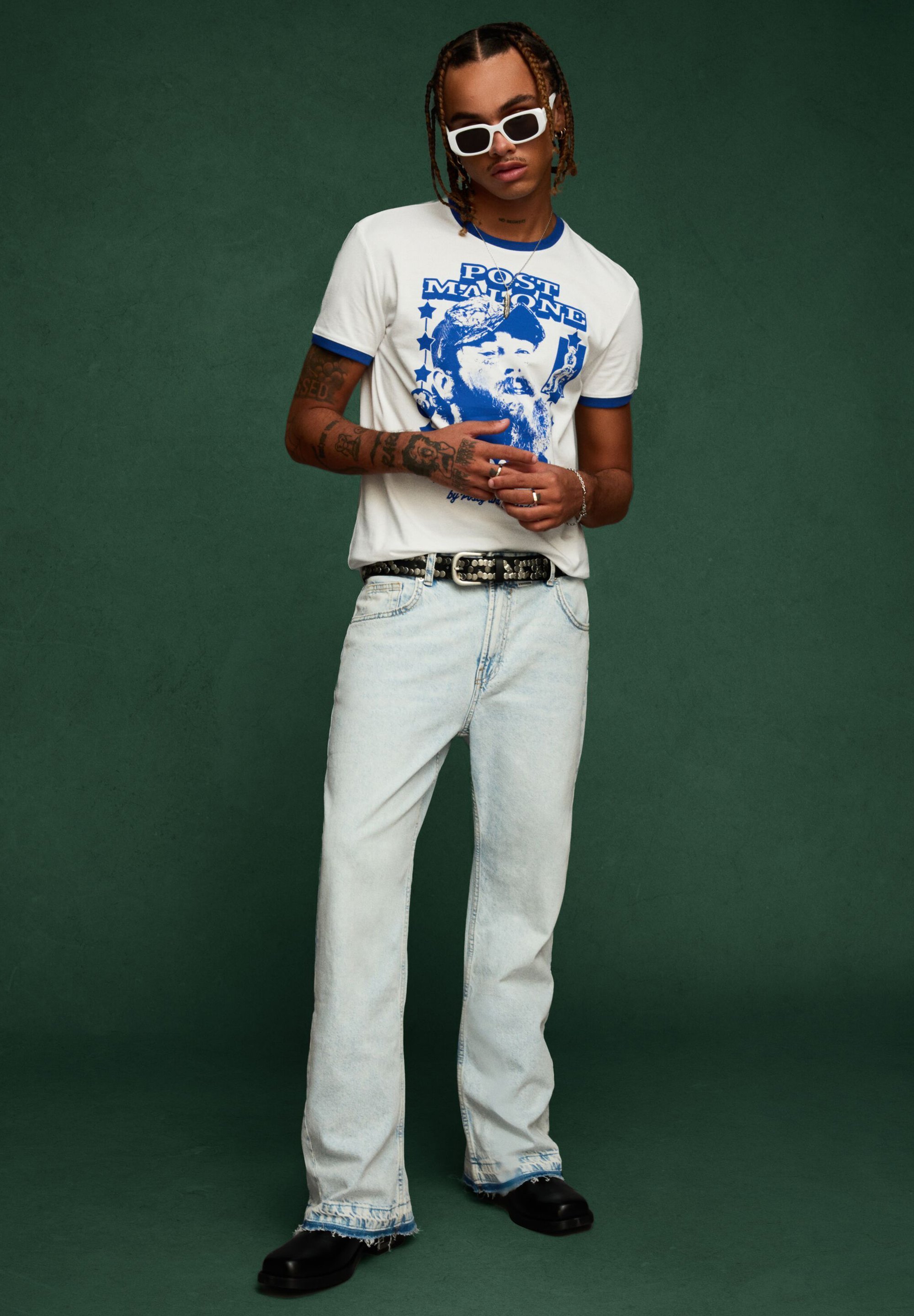 Bershka POST MALONE T-shirt a maniche corte con stampa - blu scuro