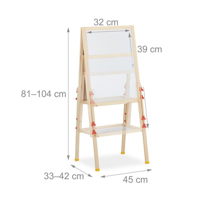 Relaxdays Kinderschildersezel in hoogte verstelbaar; magnetisch, hout, wit en krijtbord, 81-104 x 45 x 42 cm, naturel