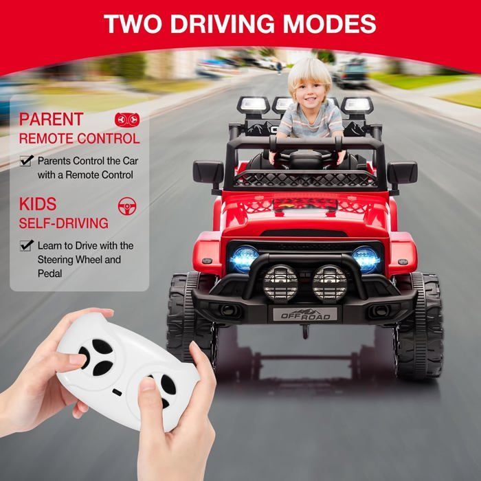 Coche eléctrico infantil de 12 V con mando a distancia, música, luces LED y claxon, 3 velocidades, para niños de 3 años en adelante - Rojo