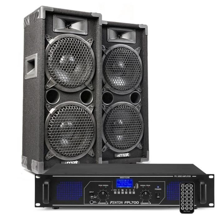Kit sono DJ - FENTON - MAX28 - Amplificateur Bluetooth 1600W - Double woofer 8 pouces - Télécommande incluse