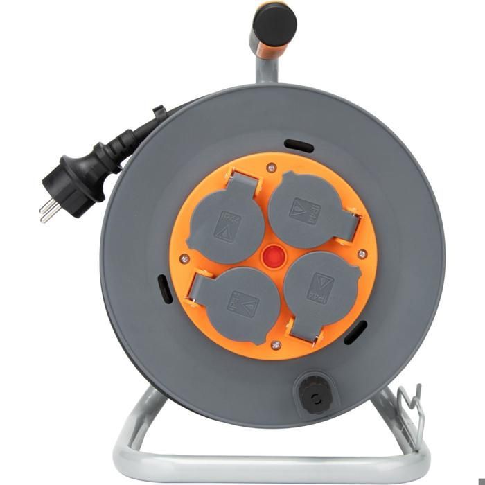 Carrete de cable para obras IP44 con 4 tomas de 16 A, cable 3G1.5mm², 25 m de cable - Naranja - Zenitech