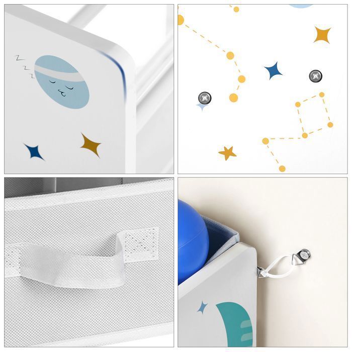 SONGMICS Kleine Opbergunit, 9 Uitneembare Bakjes van Non-woven Stof, voor Babykamer, 62,5 x 29,5 x 60 cm, Ruimtepatroon, Wit