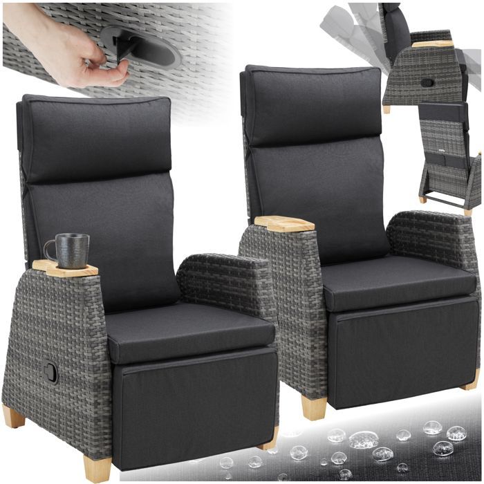 Silla de jardín - TECTAKE - Juego de 2 tumbonas modulares PESCARA con respaldo y reposapiés ajustables - Gris