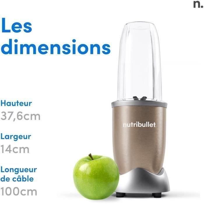Blender personnel - NUTRIBULLET Pro 900 - NB907CP - 900W - 2 tasses + 2 couvercles + anneau - Doré