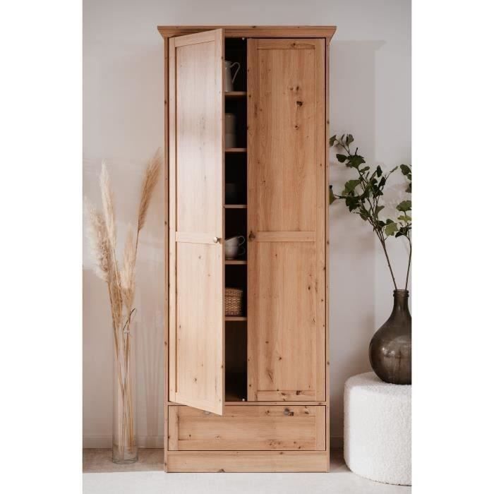 Armario - Landwood - Acabado en roble artesanal - 2 puertas - 1 cajón - 80 x 39 x 200 cm (ancho x profundidad x alto)
