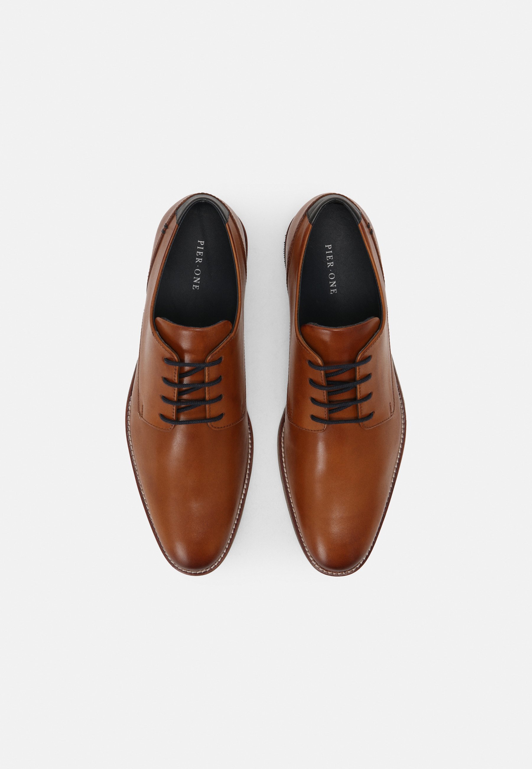 Pier One LEATHER - Eleganckie sznurowane półbuty - koniak