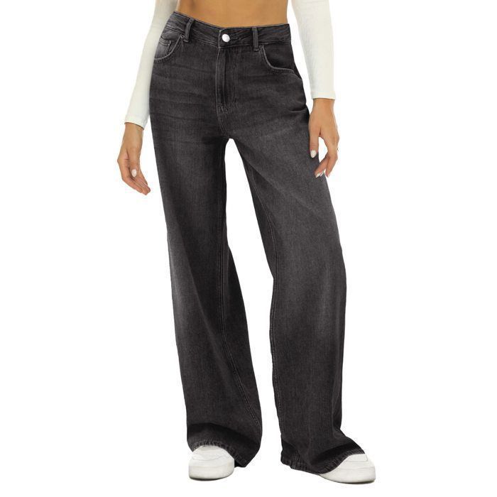 Jeans da donna - Neri - Non elasticizzati, comodi e casual, chiusura con cerniera