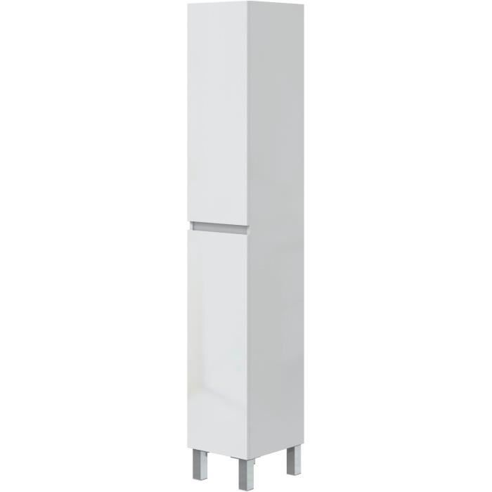 Mueble de baño alto - Acabado blanco brillante - 2 puertas - Ancho 30 x Profundidad 35 x Alto 182 cm - NEREA