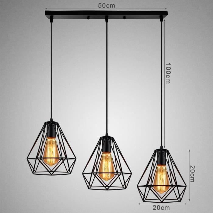 UNI Industriële Hanglamp met Stang, Zwarte Diamanten Kooi Kroonluchter, Plafondlamp