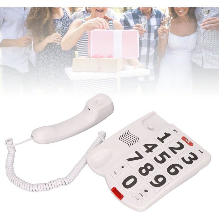 Téléphone filaire à gros boutons - FEBEST - Sonnerie extra forte - Volume réglable - Cordon long