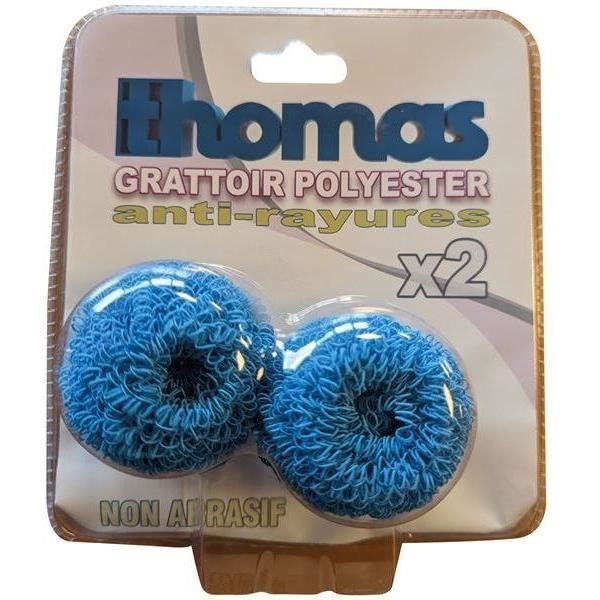 Grattoir polyester - THOMAS - Boule vaisselle - Anti rayure - Set de 2 - Bleu