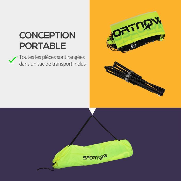 Badminton net - SPORTNOW - adjustable height from 107 to 155 cm - with carrying bag - metal frame - black, yellow