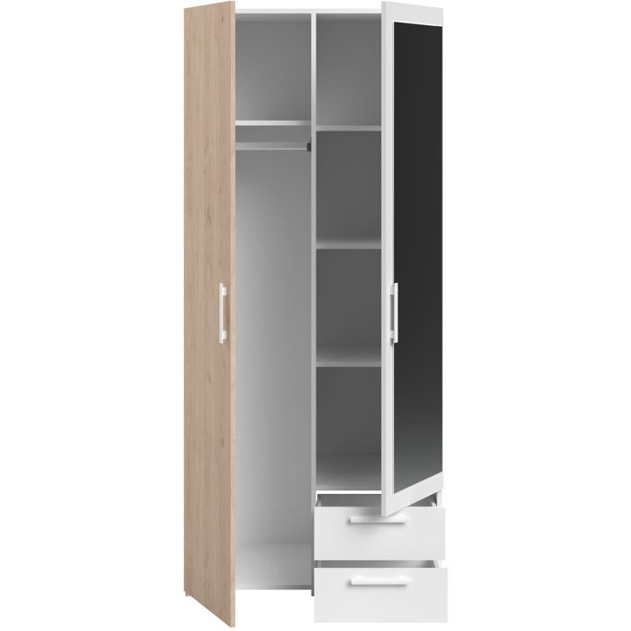 Armario VARIA - Acabado en roble y blanco - 2 puertas - Espejo - Ancho 80,7 x Profundidad 51,7 x Alto 185 cm - PARISOT